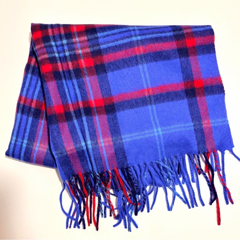 TALBOTS BLUE RED TARTAN CASHMERE SCARF